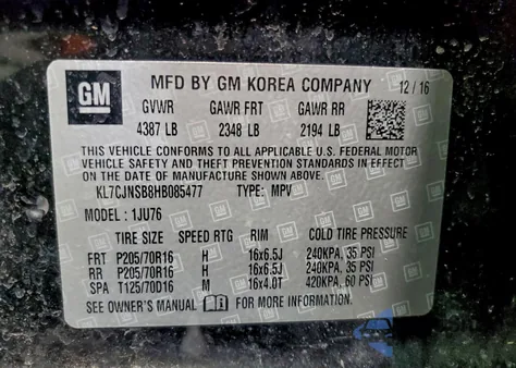 2017 Chevrolet Trax Ls из США, поврежденный, VIN KL7CJNSB8HB085477